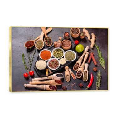 Imagem de NHLDZYH Moldura dourada. Tela decorativa cozinha, arte vintage especiarias coloridas, arte de parede quadros para sala de estar quarto cozinha. C103. 60x90cm