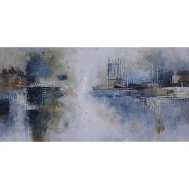 Imagem de AJAZIKO Arte de parede em tela abstrata, arte de parede azul para sala de estar, arte moderna para paredes, imagens acima da cama, decoração grande para quarto e escritório, decoração de parede