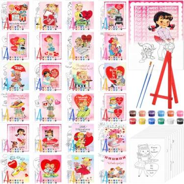 Imagem de Blosssound Pacote com 24 lindos kits de pintura em tela pré-impressa para pintura de dia dos namorados com cavalete, potes de tinta, pincéis, painéis esticados a granel para adultos, festa de