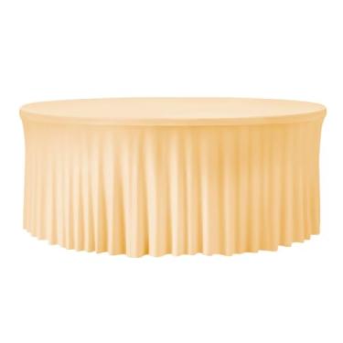 Imagem de GEWONELIFE Toalha de mesa redonda champanhe de 182 cm, capa de mesa circular elástica lavável com borda elástica para mesa redonda de 1,8 m, toalha de mesa reutilizável para banquete de casamento