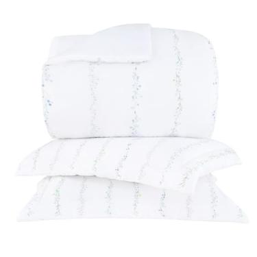 Imagem de Kit Colcha Queen Cetim 270 Fios Buddemeyer Vision Blue Daisy 100% Algodão Penteado Estampado 3 peças