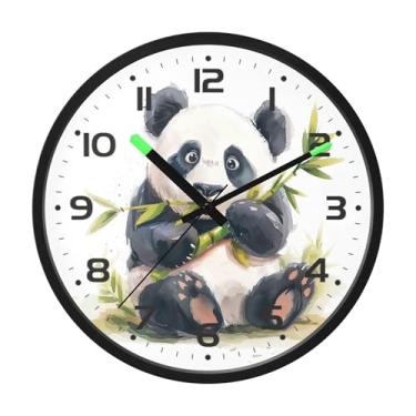 Imagem de SEHANY Bonito relógio de parede panda silencioso sem tique-taque relógio redondo operado por bateria 30 cm controle de som luz noturna relógios de parede para sala de estar, cozinha, quarto