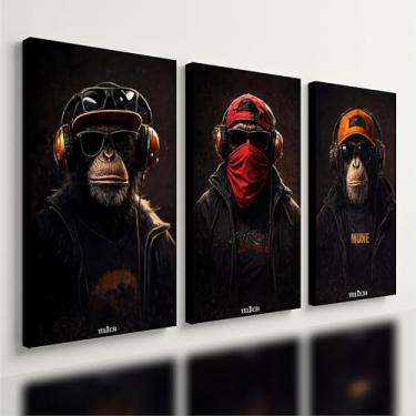 Imagem de Kit 3 Quadro Decorativo Macacos Mafia Gangster Boné Quarto Qualidade Premium Moderno (28x20cm)