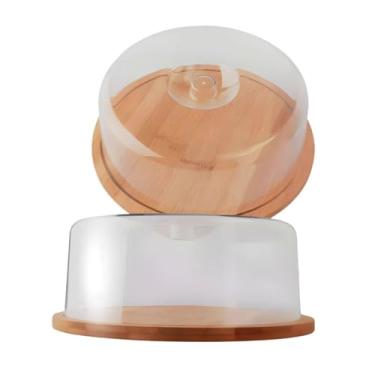 Imagem de Porta Bolo em Bambu com Tampa Acrílica Transparente, Base Circular Natural, 28cm de Diâmetro, 9,5cm de Altura