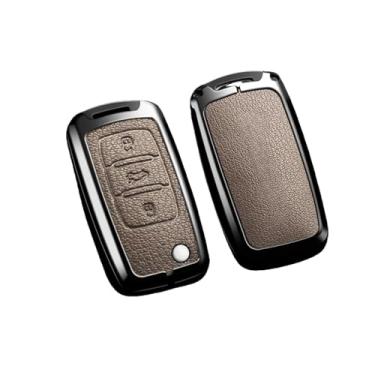 Imagem de Capa protetora para chave remota de carro, capa completa, bolsa compatível com Skoda Octavia A5 A7 Fabia Superb Kodiaq Karoq Acessórios para chaveiro automotivo(A-khaki)