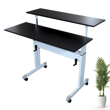 Imagem de Mesa Escrivaninha Dupla Com Regulagem De Altura Tampos Preto 70cm À 107cm Para Escritório Corporativo Home Office PC Gamer Trabalho Remoto - Wp Connect (Branco)