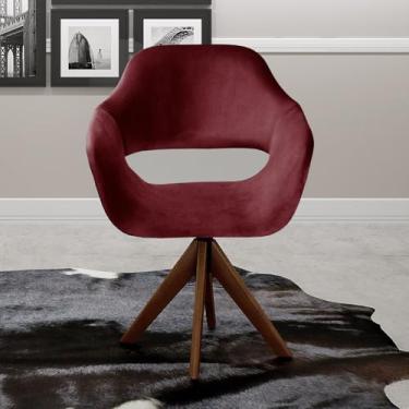 Imagem de Poltrona Decorativa Zara Pé Giratório de Madeira Sala Recepção Bordô