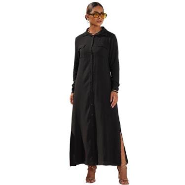 Imagem de Vestido Camisa Longo Com Botões  - IV STORE, Preto, P(36-38)