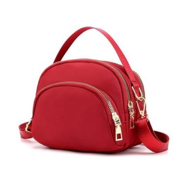 Imagem de Bolsa pequena para senhoras, bolsa crossboby feminina, bolsa de mão de nylon, bolsa acolchoada, Vermelho, Casual