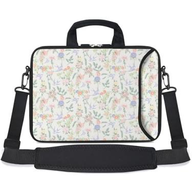 Imagem de RICHEN Bolsa de ombro para laptop 14 15 15,4 15,4 15,6 polegadas bolsa mensageiro bolsa de ombro para notebook bolsa de transporte neoprene com bolso de acessórios (14-39,6 cm, andorinhas de flores)