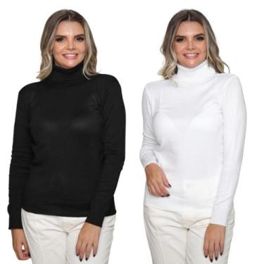 Imagem de Kit 2 Blusas Feminina de Tricô Manga Longa Gola Alta Casual Inverno - 