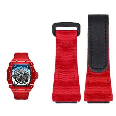 Imagem de MGTCAR Pulseira de couro legítimo, adequada para pulseira de nylon Richard Mille, chave de fenda masculina RM50/53, cabeça de parafuso de quatro estrelas ou cinco estrelas, 25 mm (vermelho preto)