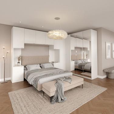 Imagem de Guarda Roupa Modulado De Canto Hera 6 Peças Com Espelho E 2 Mesas De Cabeceira Cabecasa Madeiramadeira Branco Geada