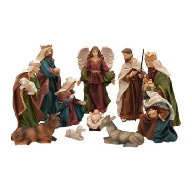 Imagem de Bothyi Conjunto de figuras de presépio de Natal em resina, esculturas de presépio para o Natal, manjedoura de Jesus para inauguração de casa.