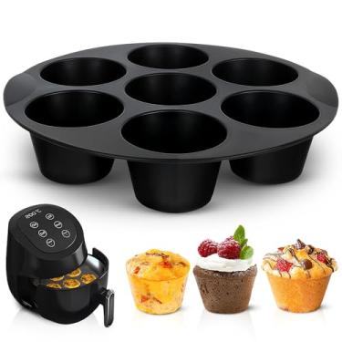 Imagem de Frigideira Air Fryer (7 xícaras) – Molde de silicone redondo para mordidas de ovo de 17,5 cm, compatível com fritadeiras de 3,5 a 5,8 l, resistente ao calor e pode ser lavado na lava-louças – Forma de
