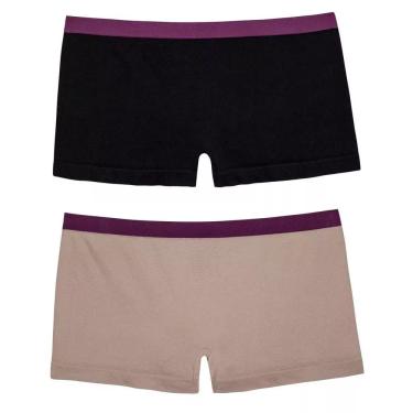 Imagem de Kit com 2 Calcinhas DelRio Boxer sem Costura Tamanho P - Quartzo Listrado/Preto