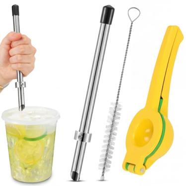 Imagem de Honeydak Conjunto de espremedores de limão, furador de palha, para tampas de plástico, limonada, espremedor de limão, para espremer limonada fresca, suporte para café, bebidas, recipiente