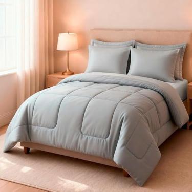 Imagem de Jogo de Cama Edredom Casal Queen 6 Peças Dupla Face Super Macio Premium para Casa(Cinza)