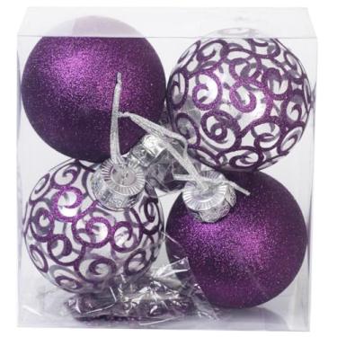Imagem de Sleetly Grande bola de Natal roxa ornamentos de árvore à prova de estilhaçamento, 12 cm, conjunto de 4