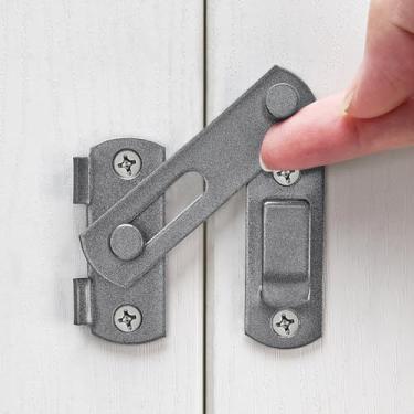 Imagem de INIRET Trincos de porta de celeiro cinza, 7 cm x 5 cm de aço inoxidável trinco de porta dobrável de porta de celeiro, trava dupla para porta deslizante, antigo, trincos de porta de armário de vinho