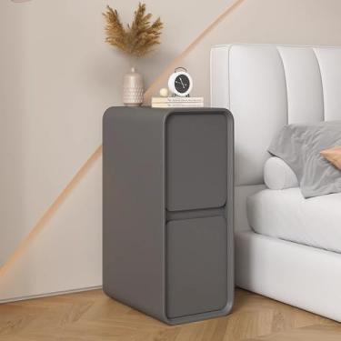 Imagem de Mesa de cabeceira ultra-estreita, mesa de cabeceira de madeira, armário de cabeceira minimalista moderno com 2 gavetas