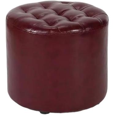 Imagem de Banqueta redonda nórdica de couro PU para sala de estar, sofá e sala de estar, banqueta redonda nórdica