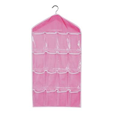 Imagem de Organizador Suspenso com 16 Bolsos para Meias Sutiãs e Roupas Íntimas Transparentes Cabideiro de Armazenamento Tecido Poliéster PE Casa Quarto Bolsa Suspensa Porta Armário Auxiliar Acessórios