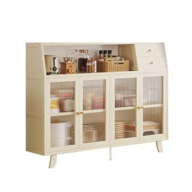 Imagem de KHUTRW3D Aparador de vidro estilo retrô de cozinha para cozinha e sala de estar no chão e montado na parede com quatro portas armário buffet