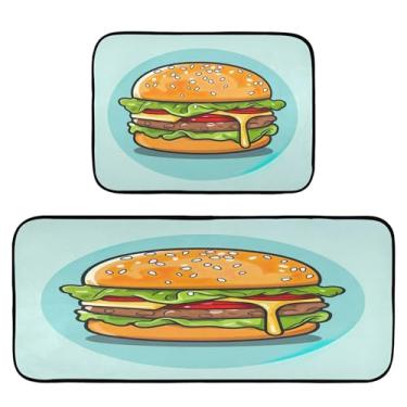 Imagem de xigua Conjunto de 2 tapetes e tapetes de cozinha de hambúrguer macios absorventes para o chão, tapete de cozinha, antiderrapante, conjunto de capachos, 50 x 120 cm + 50 x 70 cm