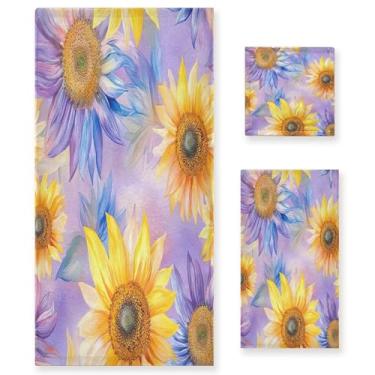Imagem de xigua Conjunto de toalhas de banheiro girassóis macio absorvente 3 peças toalha de banho toalha de mão toalhas decorativas para banheiro, academia, hotel, praia, piscina
