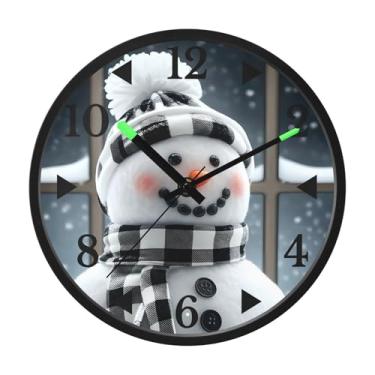 Imagem de STAYTOP Relógio de parede de LED de boneco de neve de Natal para quarto com brilho noturno, relógios de parede silenciosos de 30 cm para decoração de sala de estar, controle de som, relógio de parede