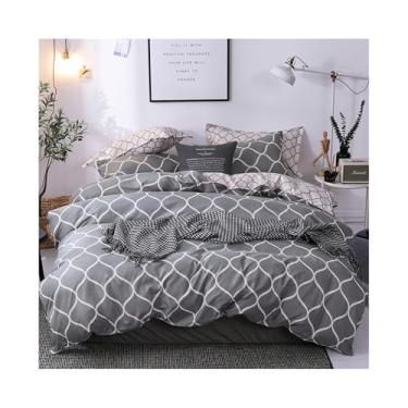 Imagem de x3anggyt5 Conjunto de capa de edredom geométrico, reversível, 3 peças, moderno, macio, luxuoso, conjunto de cama (EUA solteiro - 173 x 229 cm)