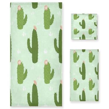 Imagem de xigua Conjunto de toalhas de banheiro de cactos e flores absorvente macio 3 peças toalha de banho toalha de mão toalhas decorativas para banheiro, academia, hotel, praia, piscina