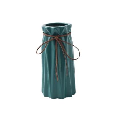 Imagem de Vaso pequeno de cerâmica moderno com flores frescas, decoração criativa e minimalista para sala de estar, mesa de trabalho, ornamentos de arranjos de flores secas, adequado para uso interno (verde)