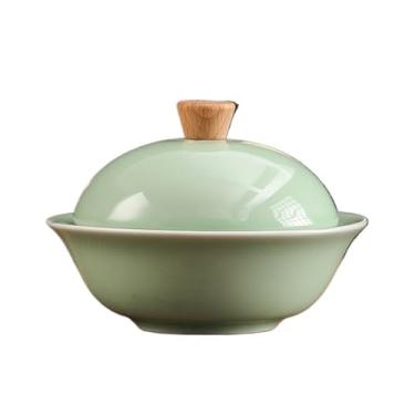 Imagem de Cinzeiro moderno redondo com tampa material cerâmico para sala de estar escritório mesa cinzeiro cor sólida decoração de casa (verde)