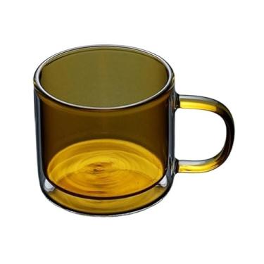 Imagem de Copos de vidro coloridos de parede dupla, xícaras de chá de vidro borossilicato, canecas de café com alça, 250 ml (folhas caídas amarelas)