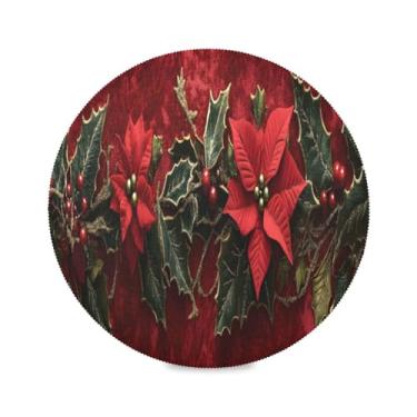 Imagem de STAYTOP Jogo americano redondo de frutas vermelhas e azevinho, 6 peças, tapetes de mesa para férias, antiderrapante, fácil de limpar, para casa, cozinha, churrasco, festa, decoração de mesa