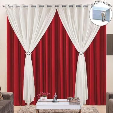 Imagem de Cortina Jéssica 4,00M X 2,80M Tecido Microfibra Com Voal Exclusiva Para Trilho Comum - Bege