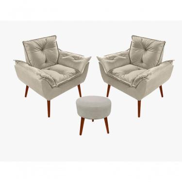 Imagem de Kit C-02 Poltronas Opala + 01 Puff Redondo Danny Suede Bege