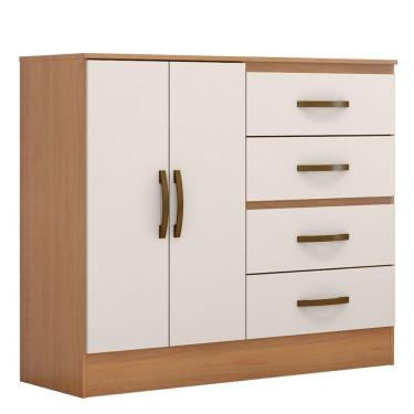 Imagem de Cômoda Sapateira Para Quarto 2 Portas 4 Gavetas Lisa Nature-off White