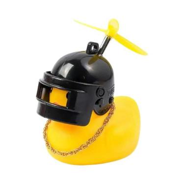 Imagem de Pato De Borracha Amarelo Para Moto E Carro Com Hélice, Capacete E Ócul