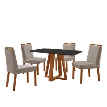 Imagem de Conjunto Sala De Jantar Mesa Floripa 120x80cm Preto Com 4 Cadeiras Luna Veludo Cinza