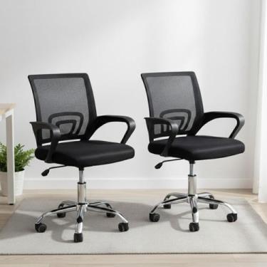 Imagem de Kit Duas Cadeiras Tela Mesh Ergonômica Suporte Lombar Giratória Ajuste