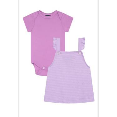 Imagem de Conjunto Bebê Menina com Salopete Poás e Body Básico Guloseima, Roxo, 