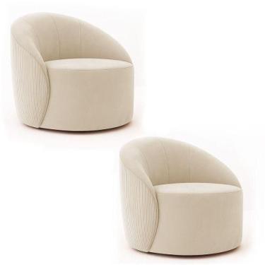 Imagem de Poltrona Decorativa Orgânica Giratória Kit 2 Lua Cotelê-veludo Bege D0