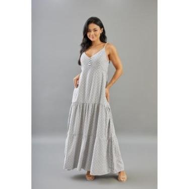Imagem de Vestido Longo com Estampa Poá Feminino Listrado com Alças Dialogo-Feminino