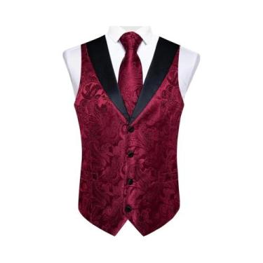 Imagem de Colete De Tuxedo Em Seda Paisley Para Homens Com Gravata, Lenço E Botõ