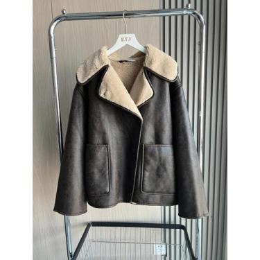 Imagem de Jaqueta Feminina Oversized De Manga Longa Com Gola Dupla Face Quente P