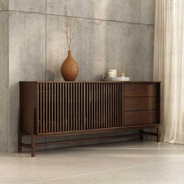 Imagem de Buffet Ripado 170 cm Decorativo Porta de Correr Madeira Imbuia Adamo