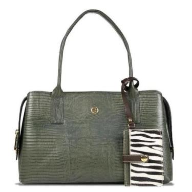 Imagem de Bolsa Couro Mão Lezard Animal Print Verde